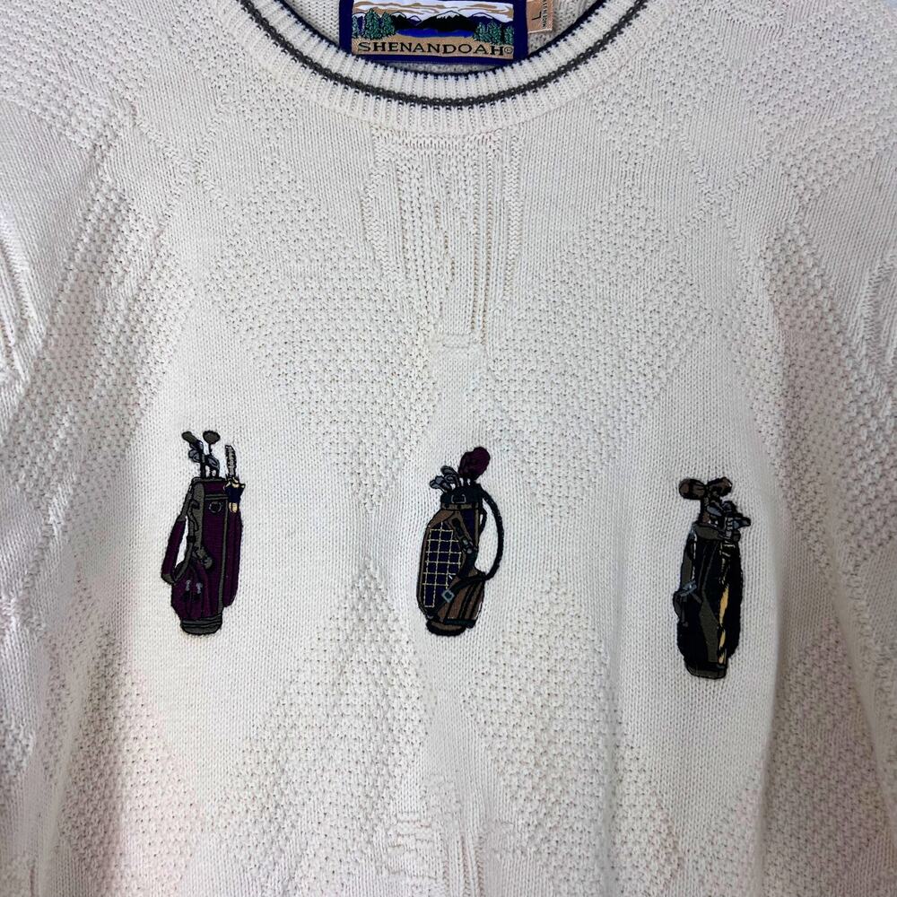Vintage Shenandoah Golf Sweater L Cream Cable Knit Pullover Made in USA Preppy - Picture 3 of 7